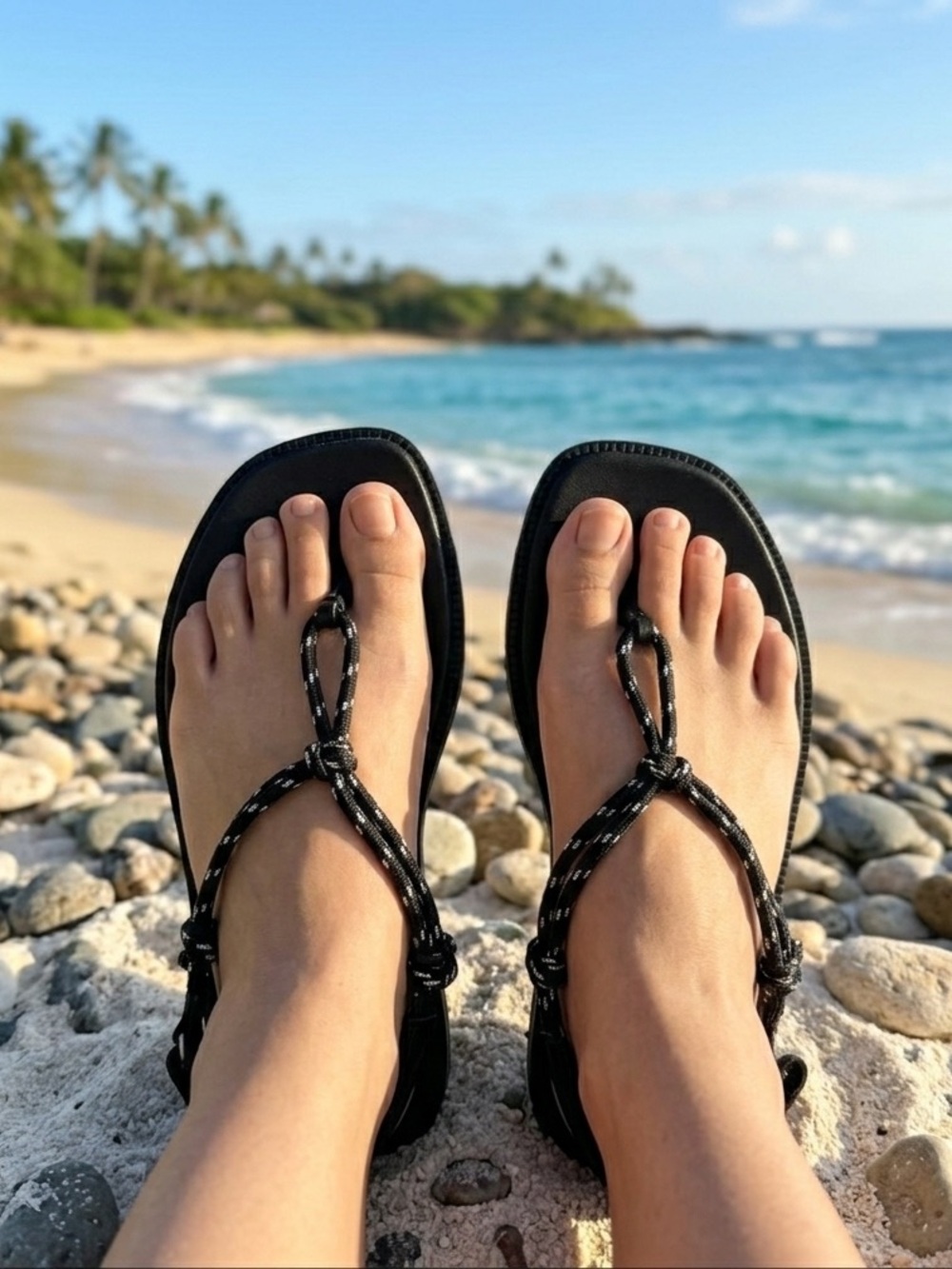 wild fable Black Knotted Rope T-Strap Sandals